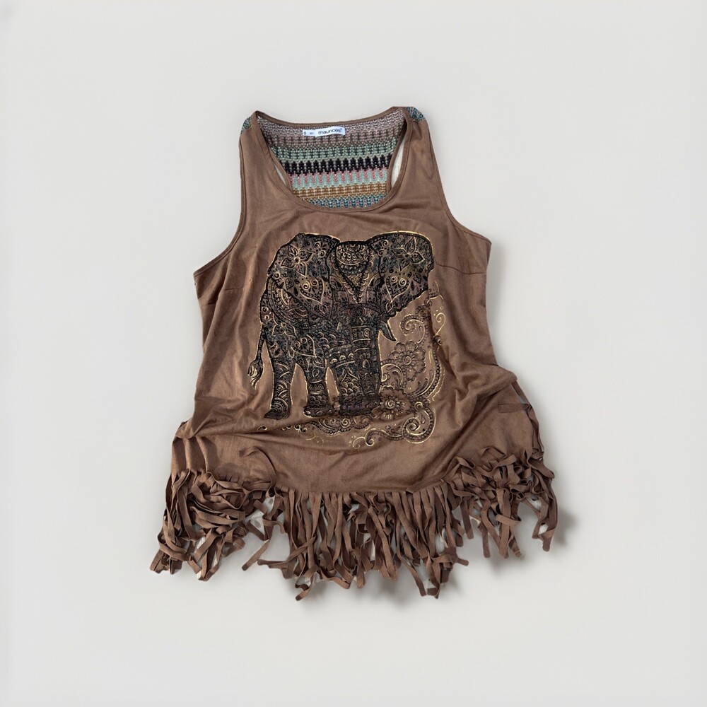 Maurices Blouse Womens Size 0 Elephant Print V-Neck Sleeveless Tank Top Boho